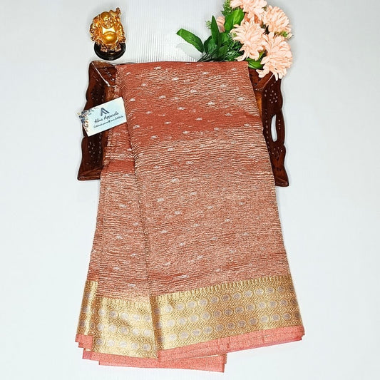 Cream Color Banarasi Crush Tissue Silk Saree Alna Apparels