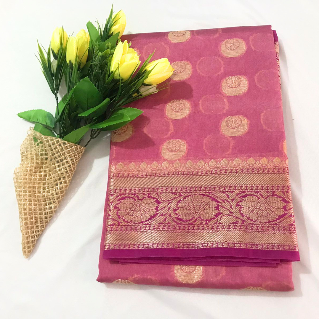 Pink Banarasi Georgette Saree Alna Apparels