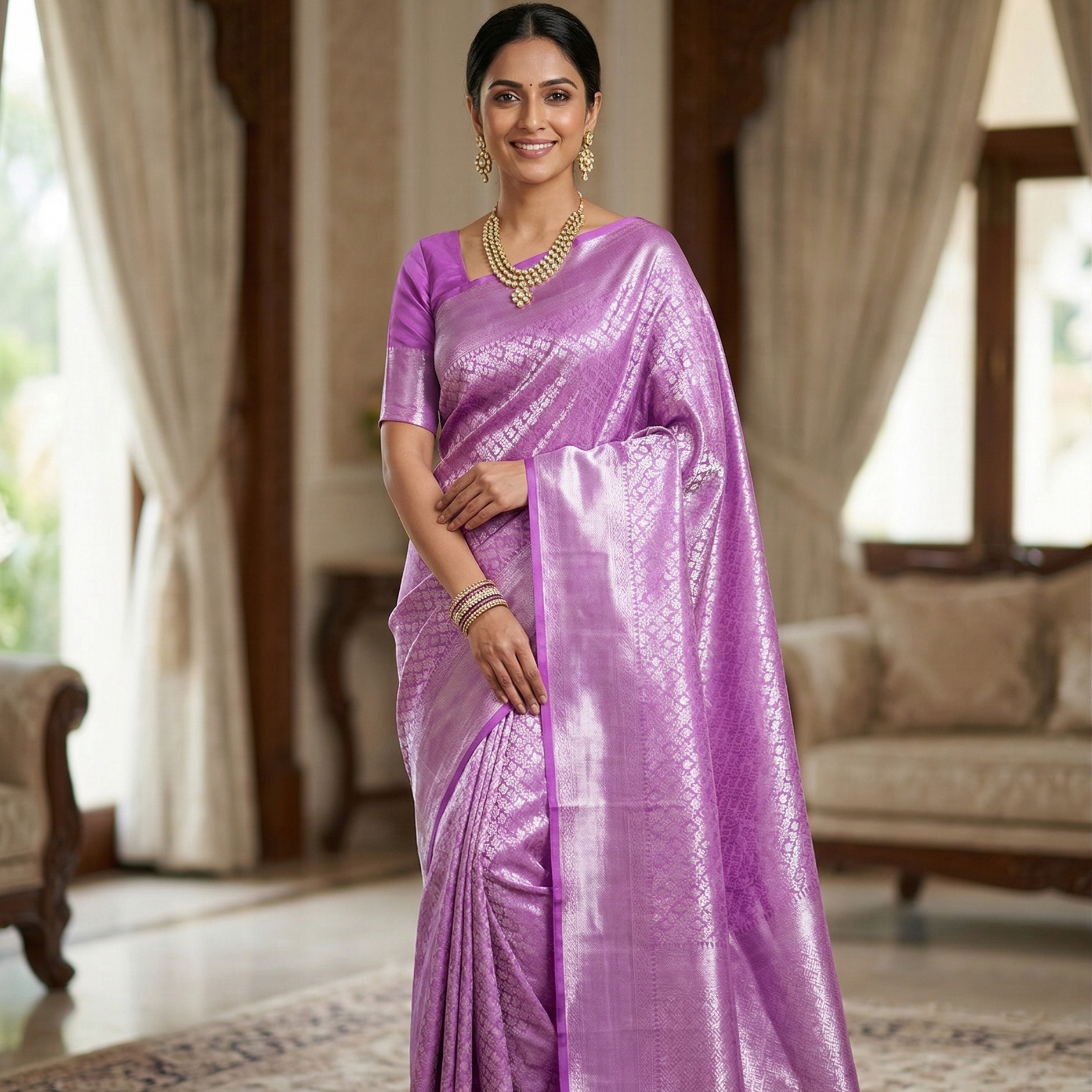 Aishwarya Inspired Pink Banarasi Tissue Silk Saree Alna Apparels