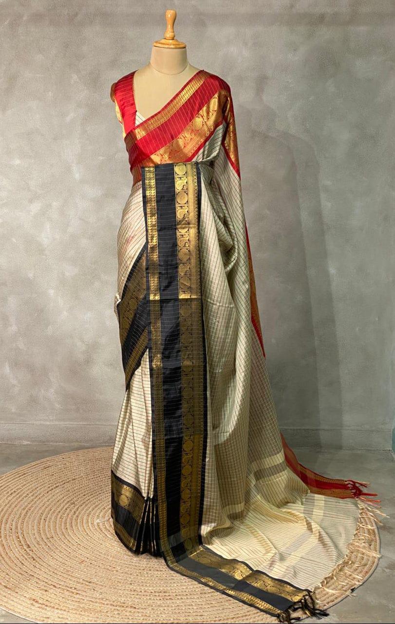 Ash Color Banarasi Ganga Jamuna Soft Silk Saree Alna Apparels