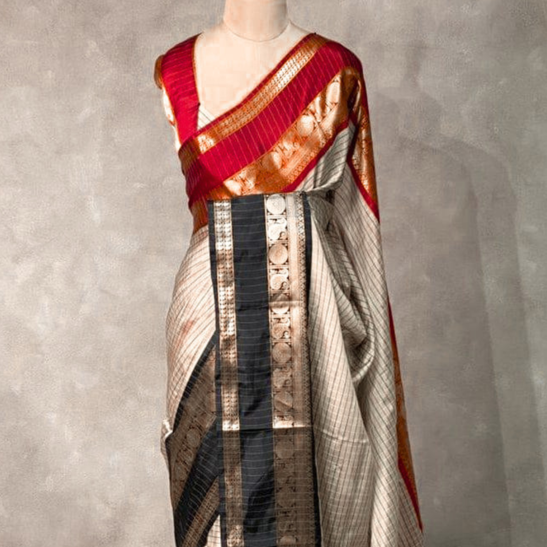 Ash Color Banarasi Ganga Jamuna Soft Silk Saree Alna Apparels