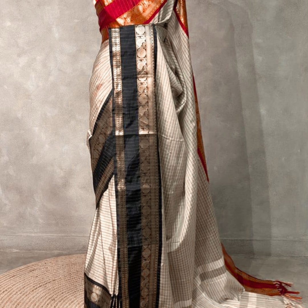 Ash Color Banarasi Ganga Jamuna Soft Silk Saree Alna Apparels