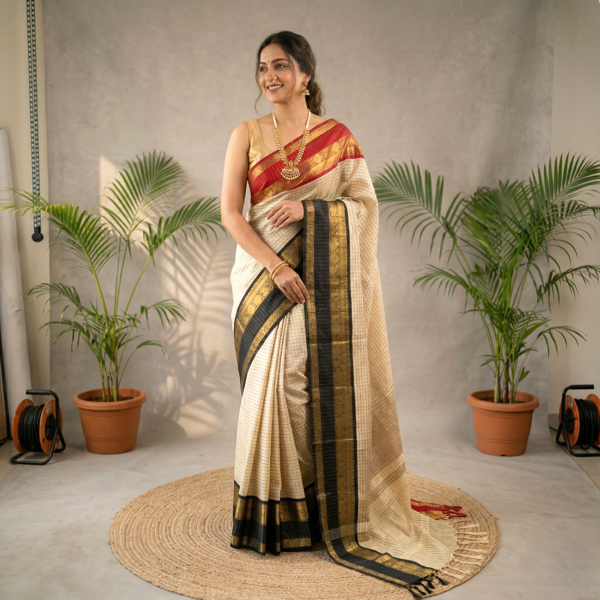 Ash Color Banarasi Ganga Jamuna Soft Silk Saree Alna Apparels