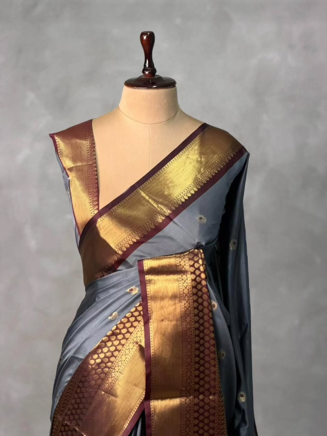 Ash Color Banarsi Katan Soft Silk Saree Alna Apparels