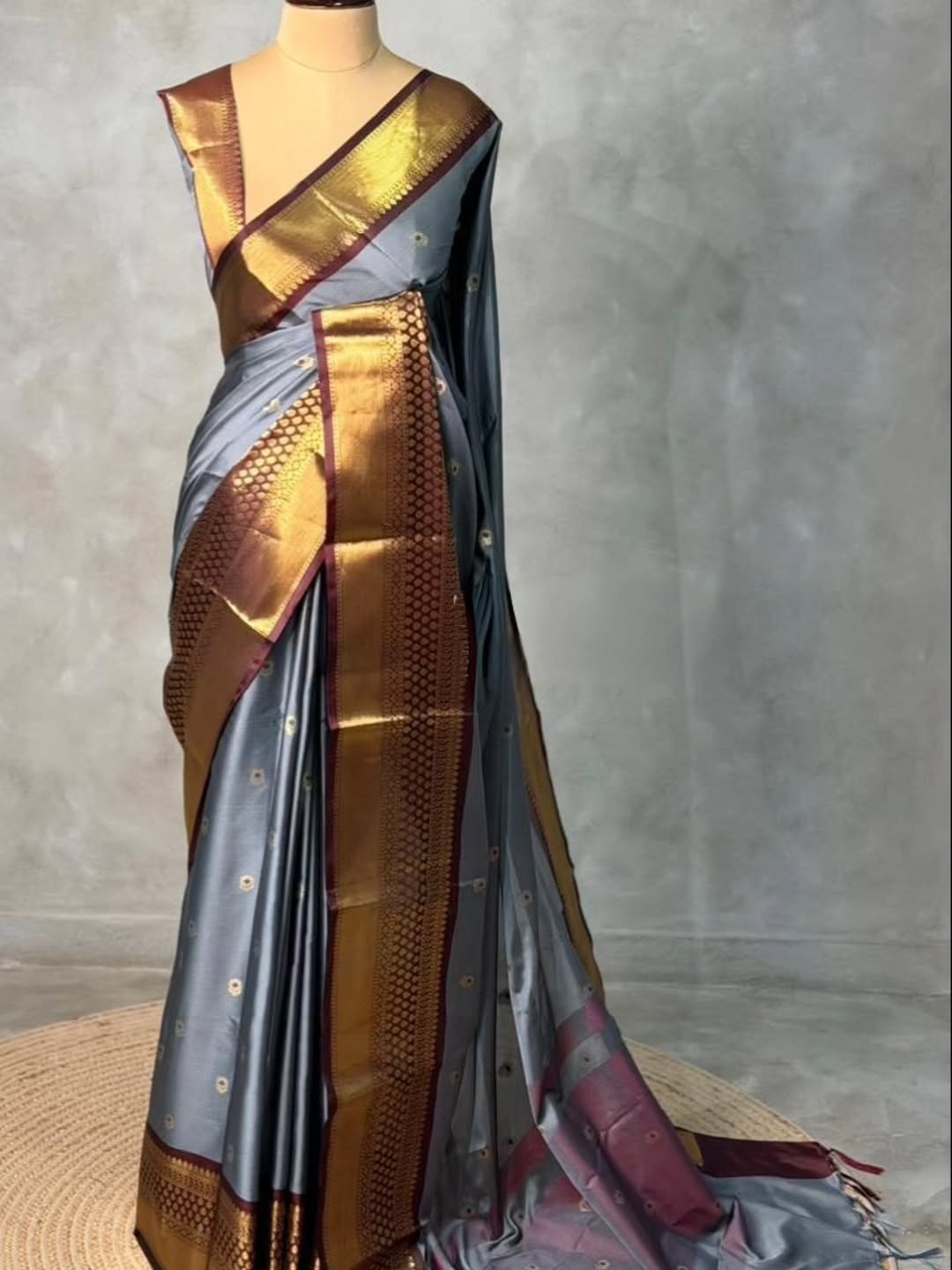Ash Color Banarsi Katan Soft Silk Saree Alna Apparels