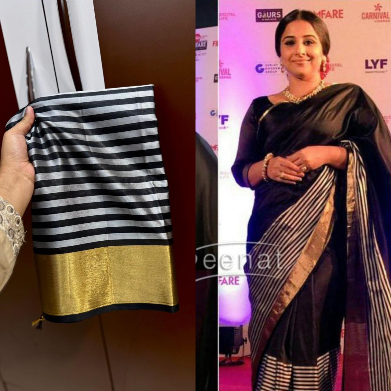 Black Banarasi Kathan Soft Silk Saree - Alna Apparels