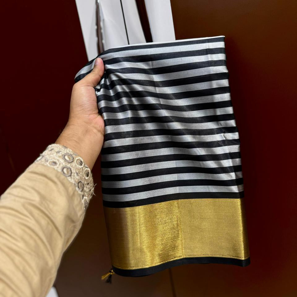 Black Banarasi Kathan Soft Silk Saree - Alna Apparels
