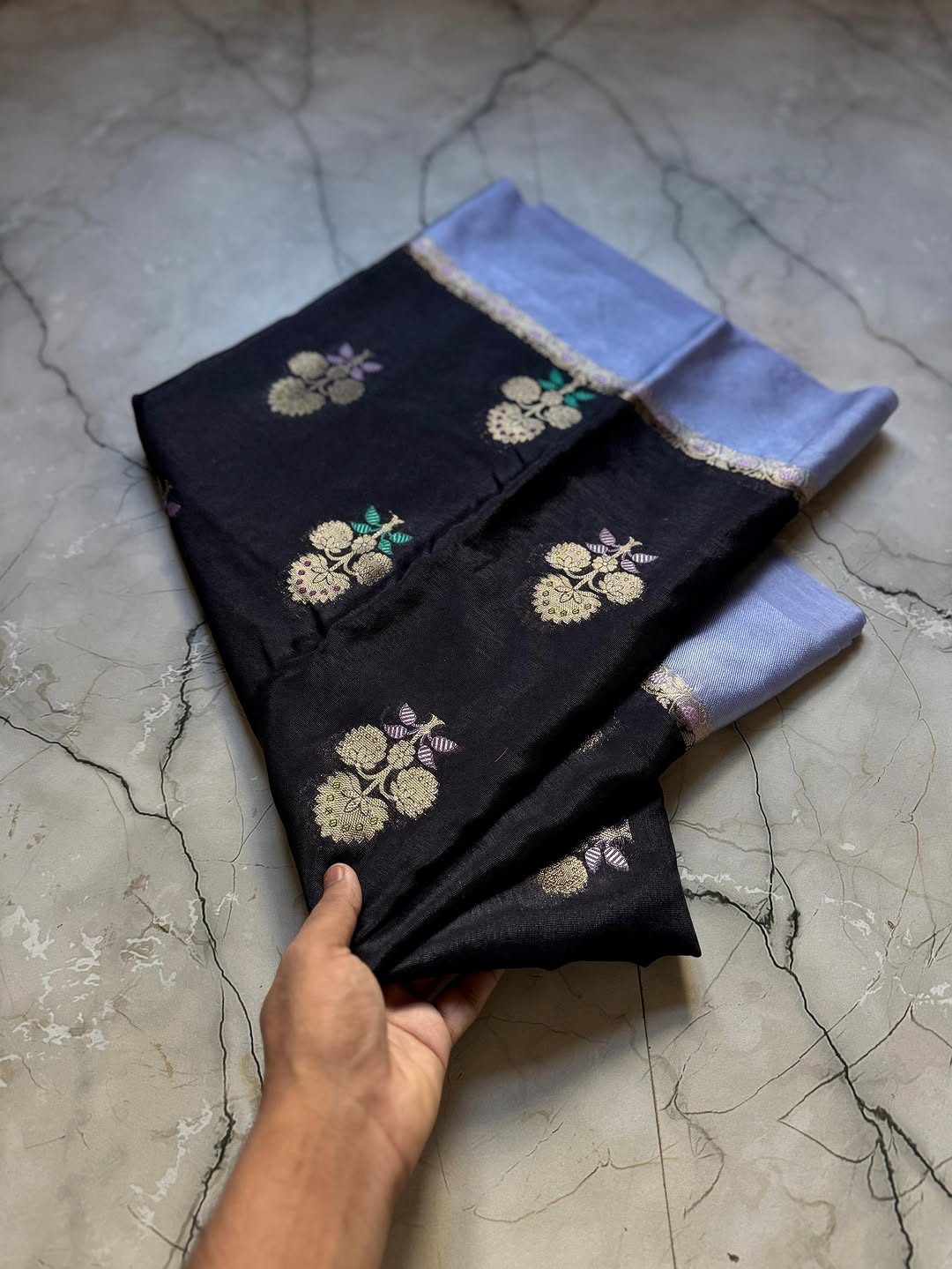 Black Color Banarasi Kathan Soft Silk Saree - Alna Apparels