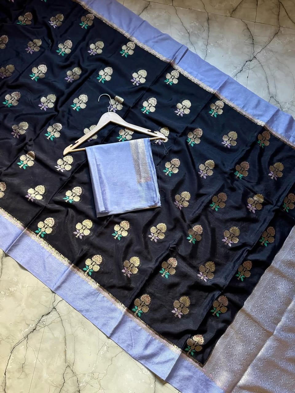 Black Color Banarasi Kathan Soft Silk Saree - Alna Apparels