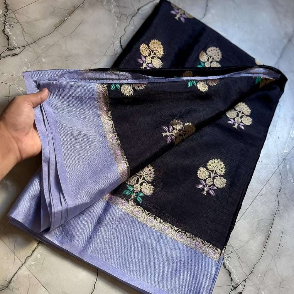 Black Color Banarasi Kathan Soft Silk Saree - Alna Apparels