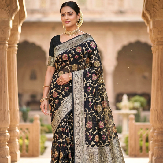 Black Meenakari work Banarasi Silk Saree Alna Apparels