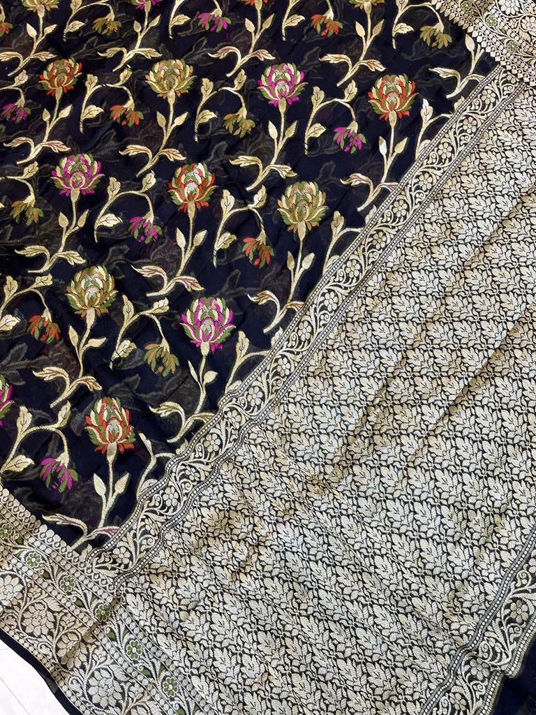 Black Meenakari work Banarasi Silk Saree - Alna Apparels