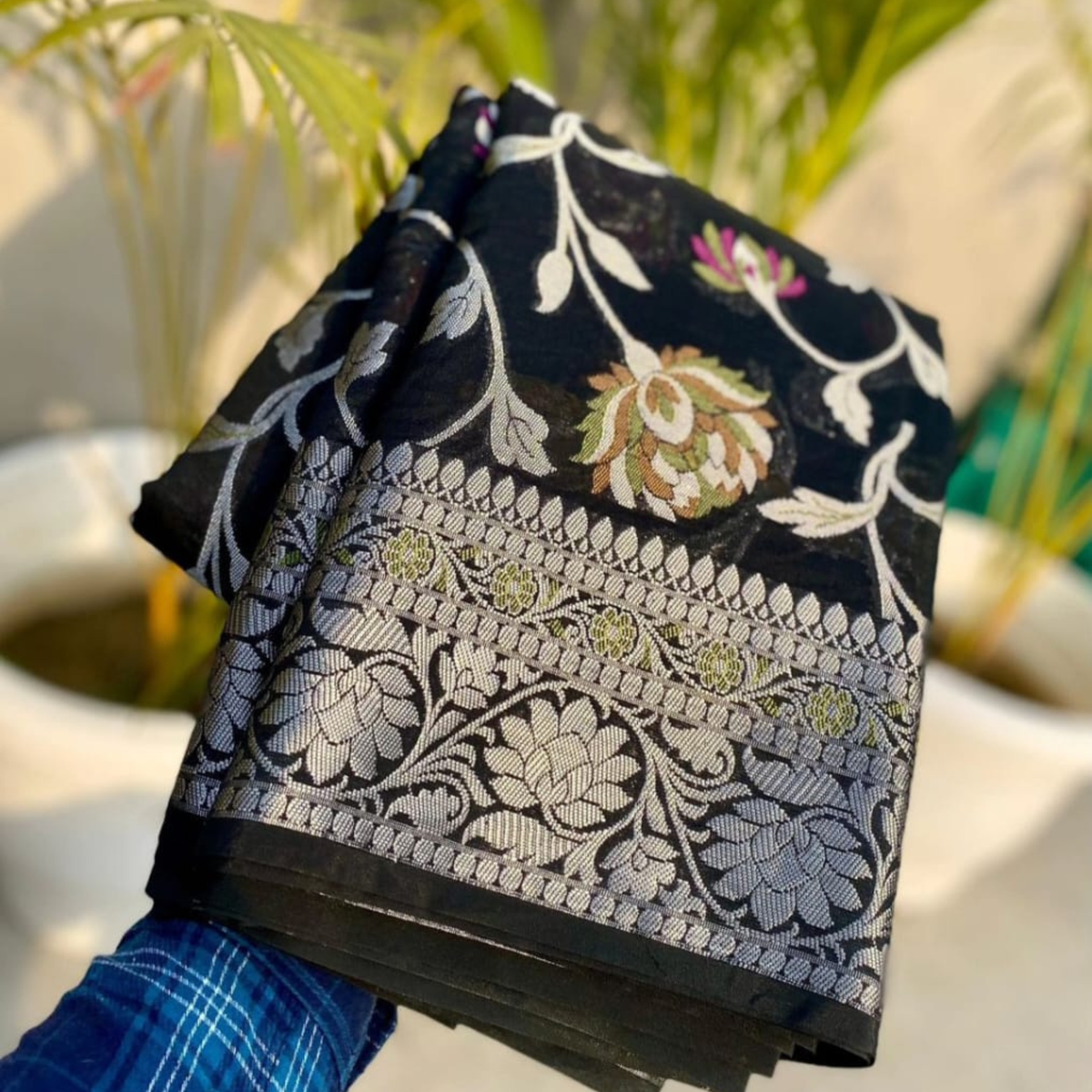 Black Meenakari work Banarasi Silk Saree Alna Apparels