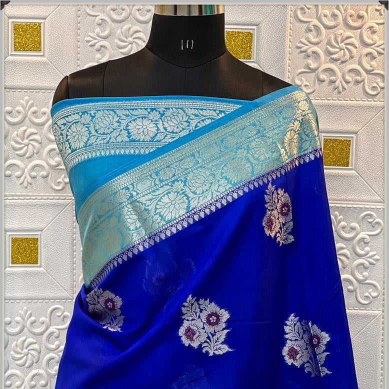 Blue Banarasi Georgette Meenakari Soft Silk Saree - Alna Apparels