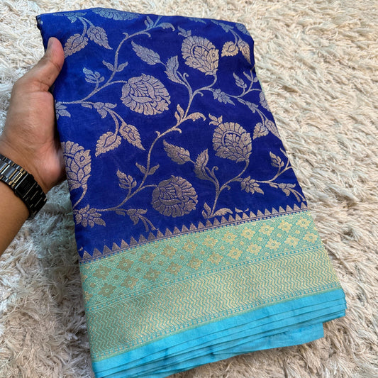 Blue Banarasi Mashroo Katan Meenakari Soft Silk Saree