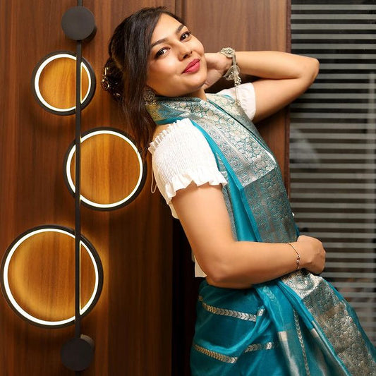 Blue Banarasi Organza Silk Saree - Alna Apparels