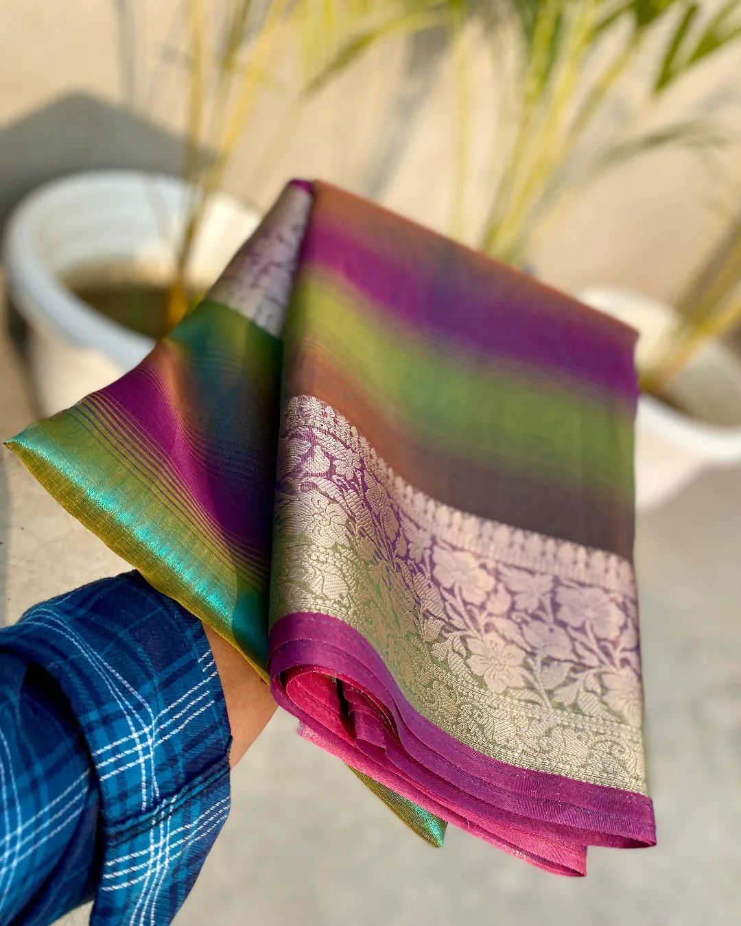 Blue Banarasi Tissue Silk Saree - Alna Apparels