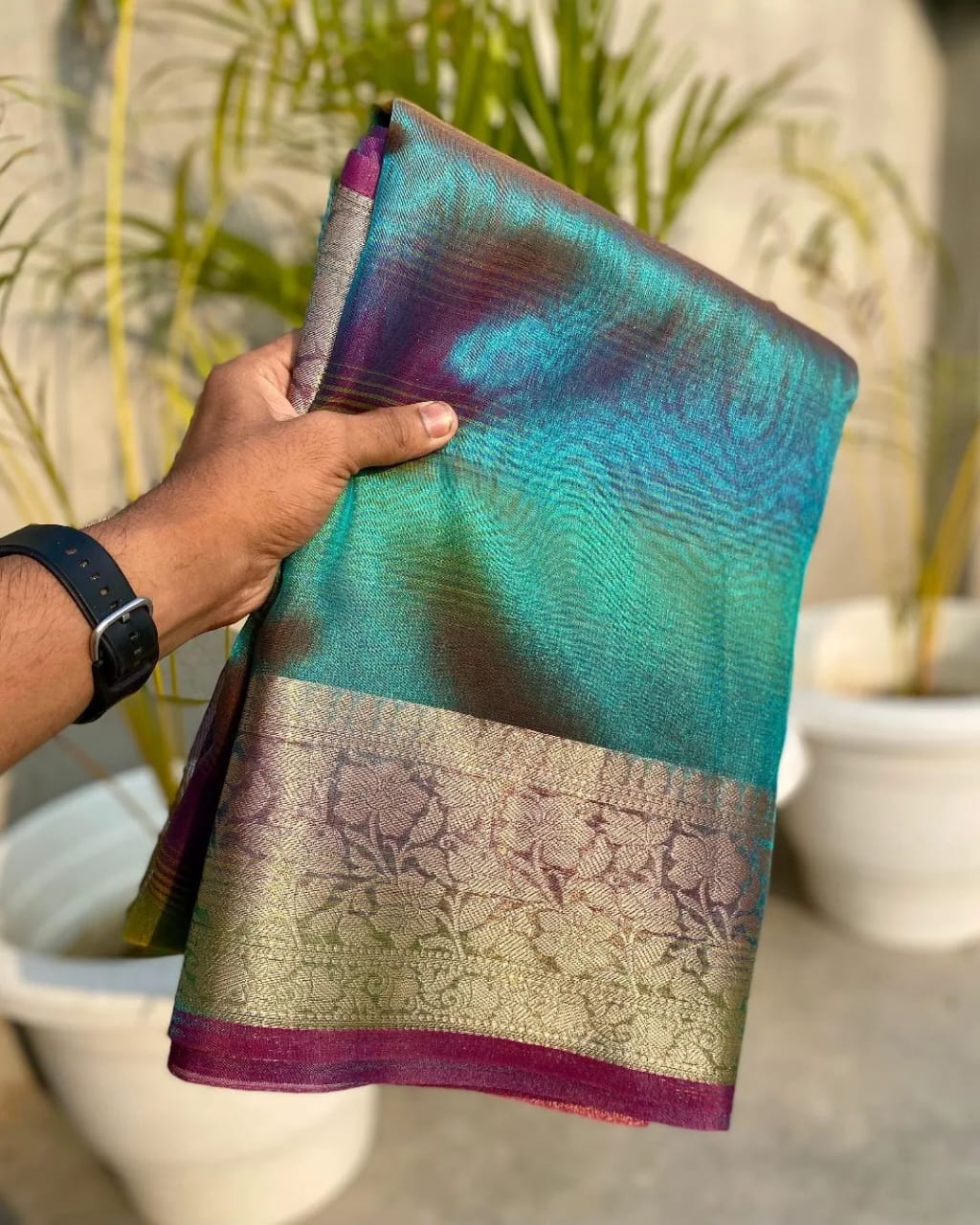 Blue Banarasi Tissue Silk Saree - Alna Apparels