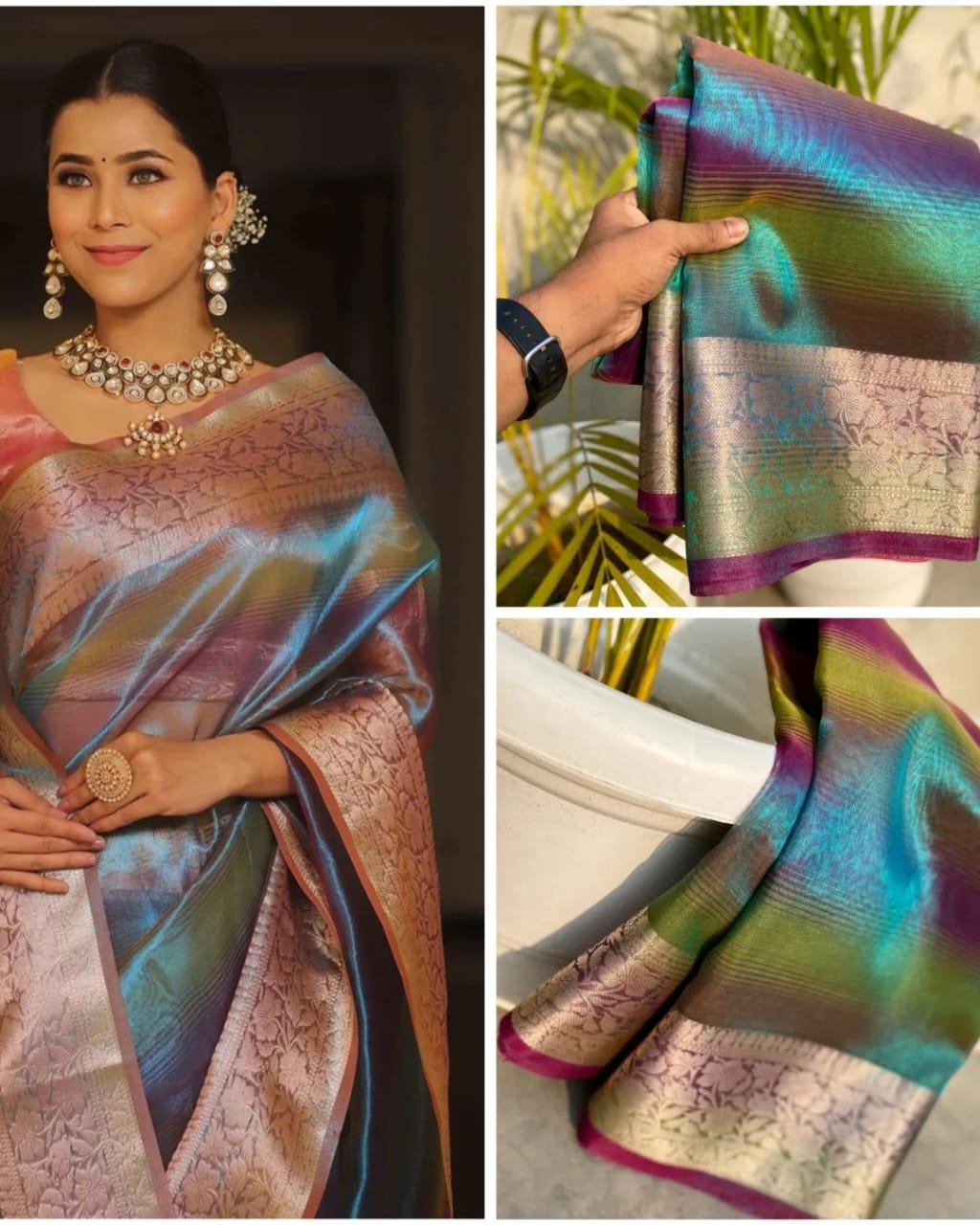 Blue Banarasi Tissue Silk Saree - Alna Apparels
