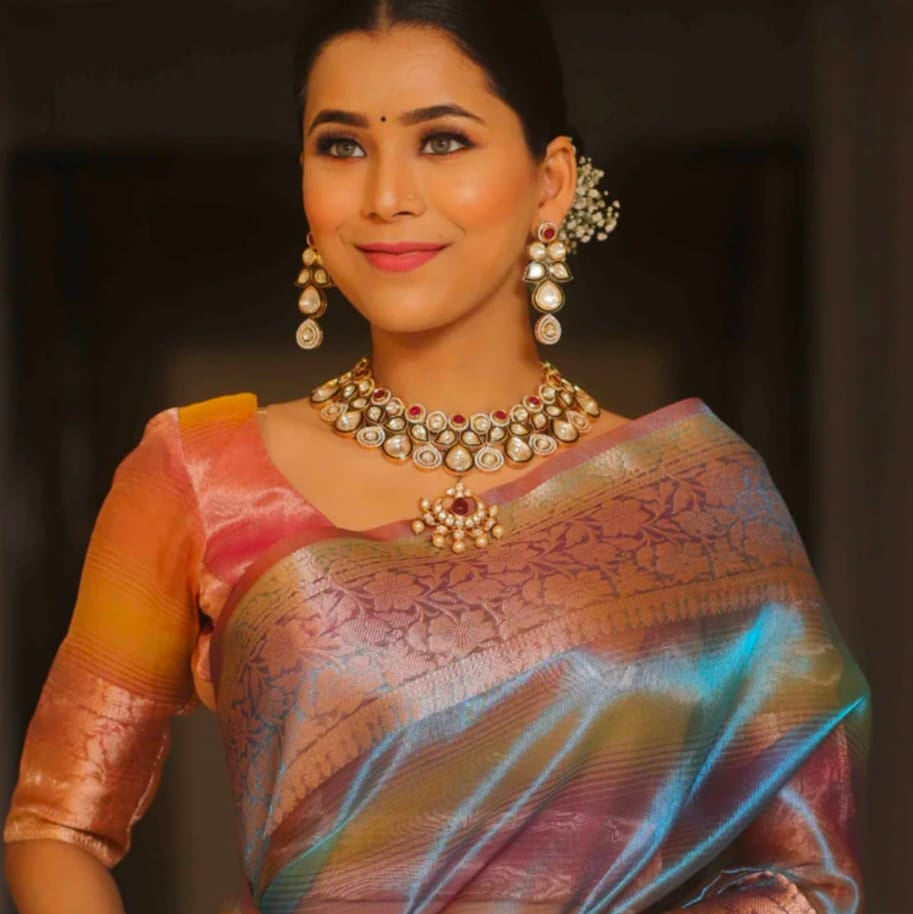 Blue Banarasi Tissue Silk Saree - Alna Apparels