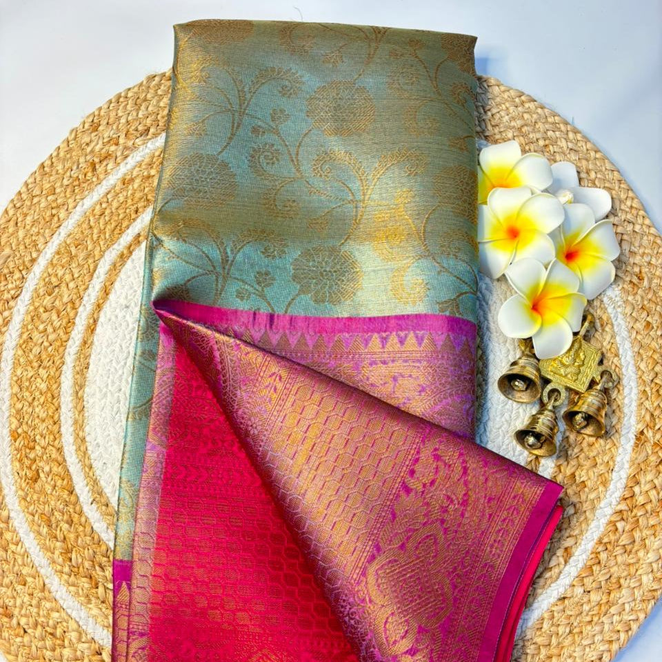 Blue Banarasi Tissue Silk Saree - Alna Apparels