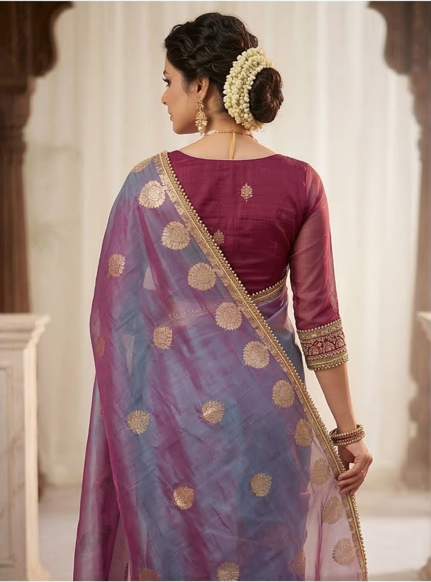 Blue Color Banarasi Tissue Silk Saree With Lace Work Alna Apparels