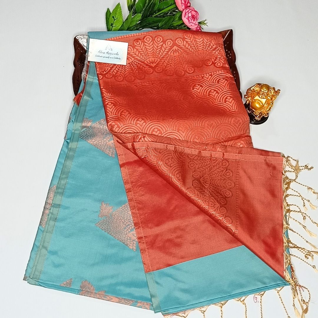 Blue Color Kanchivaram Semi Soft Silk Saree - Alna Apparels