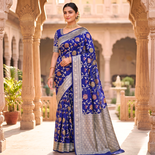 Blue Meenakari work Banarasi Silk Saree Alna Apparels