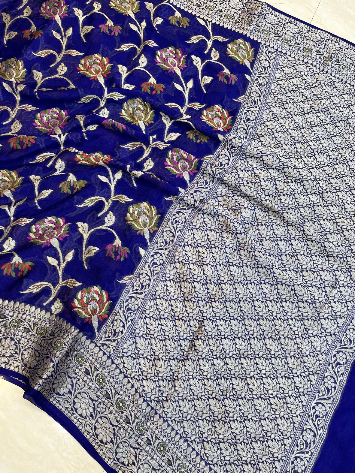 Blue Meenakari work Banarasi Silk Saree - Alna Apparels