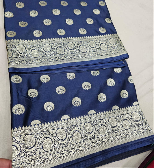 Blue Pure Banarasi Mashru Silk Saree Alna Apparels