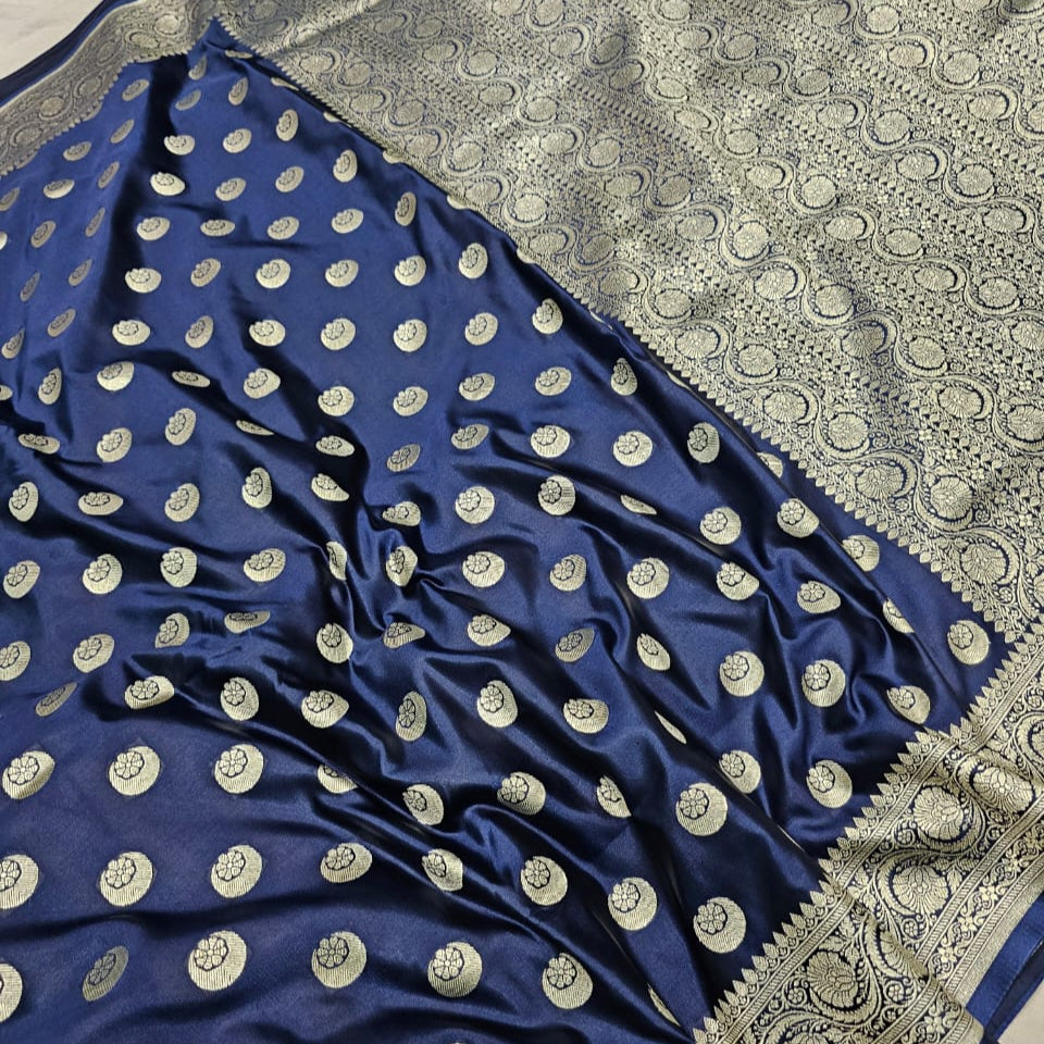 Blue Pure Banarasi Mashru Silk Saree Alna Apparels