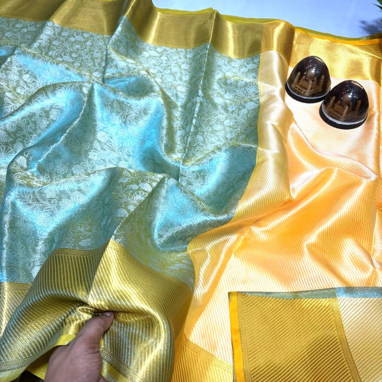 Bluish Gold Color Banarasi Tissue Silk Saree - Alna Apparels