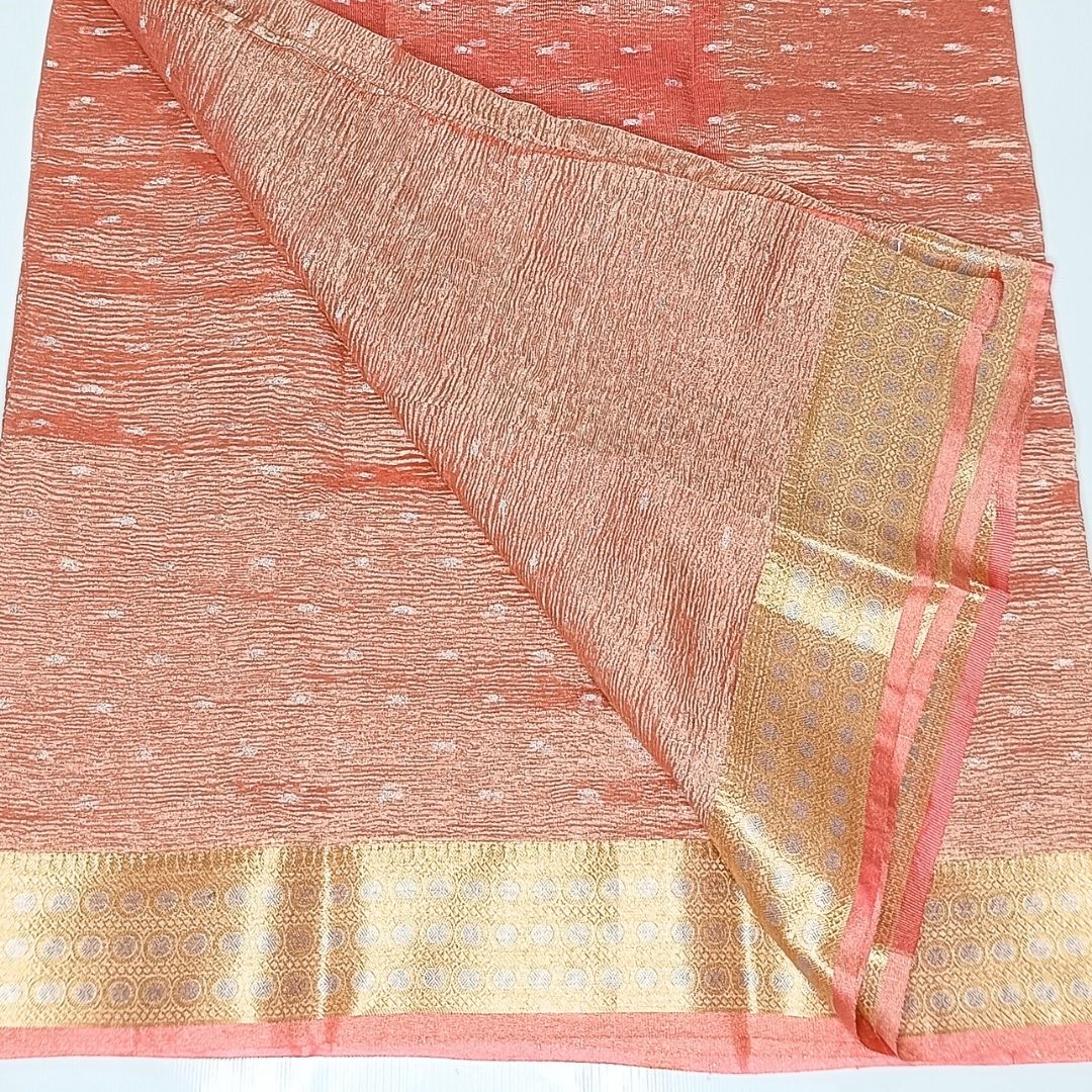 Cream Color Banarasi Crush Tissue Silk Saree - Alna Apparels