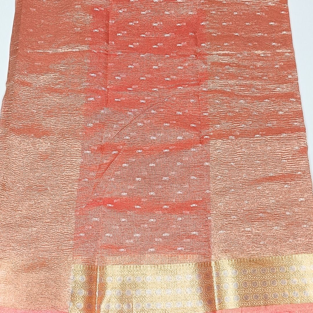 Cream Color Banarasi Crush Tissue Silk Saree - Alna Apparels