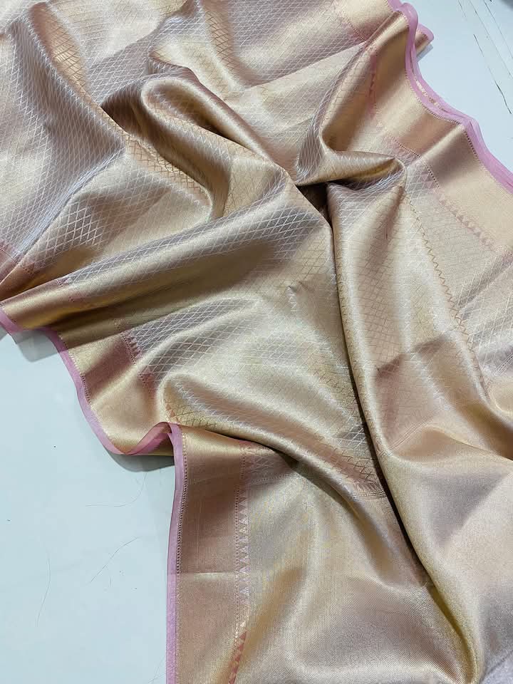 Deepika Padukone inspired Gold Banarasi Tissue Silk Saree - Alna Apparels
