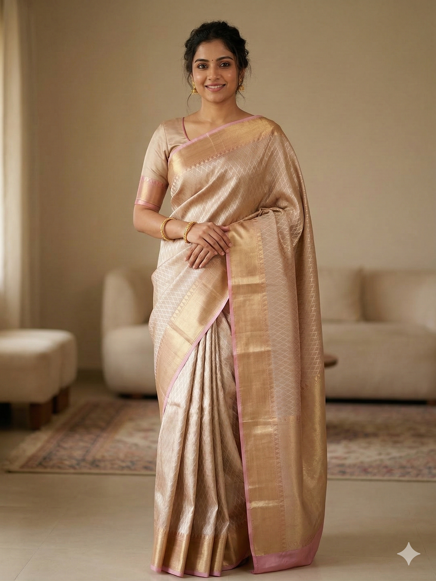 Deepika Padukone inspired Gold Banarasi Tissue Silk Saree Alna Apparels