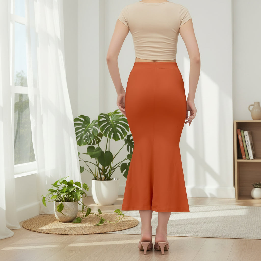 Dusty Orange Color Lycra Everyday Comfort Saree Shapewear For Women Alna Apparels