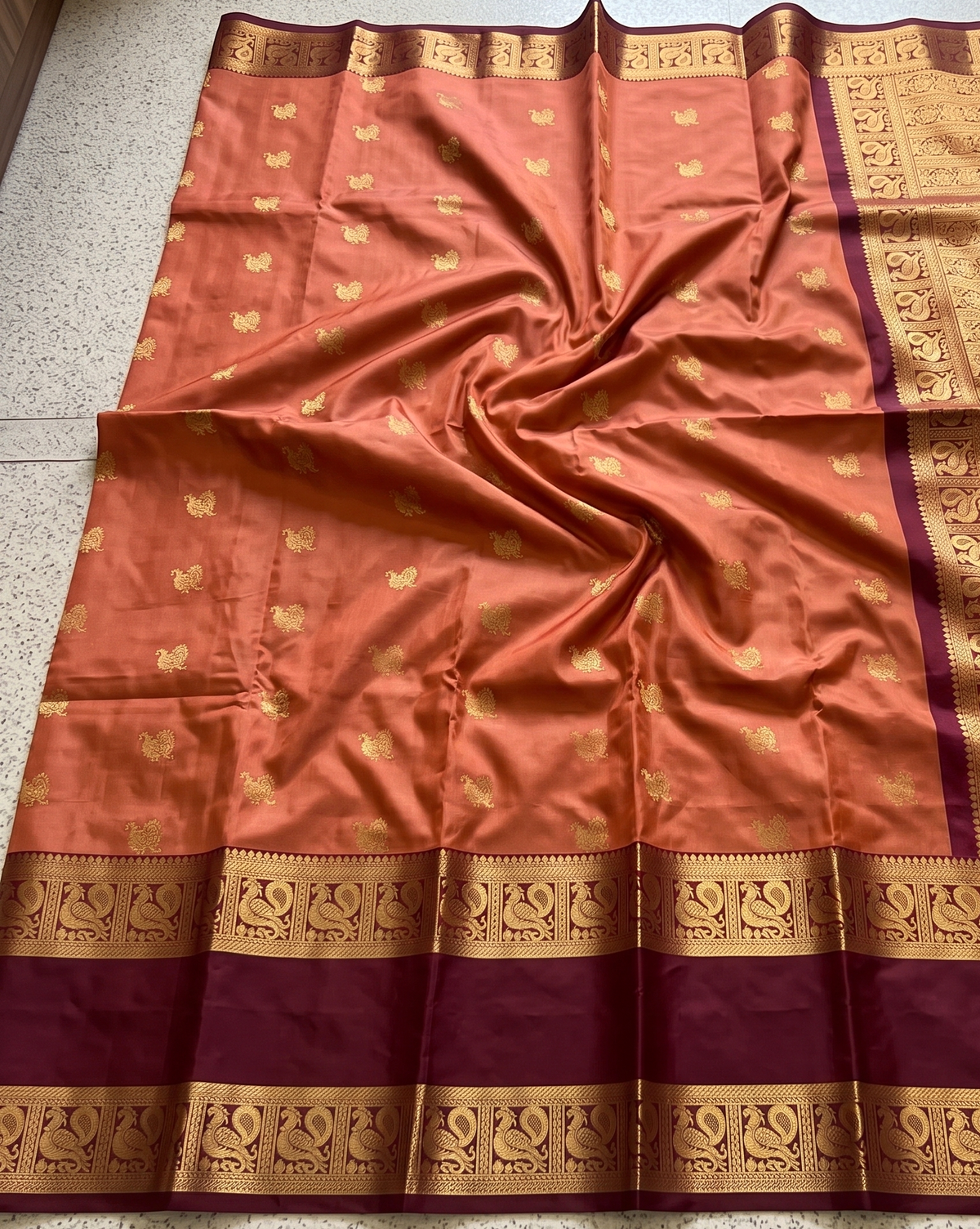 Dusty Orange Banarasi Semi Kathan Silk Saree Alna Apparels