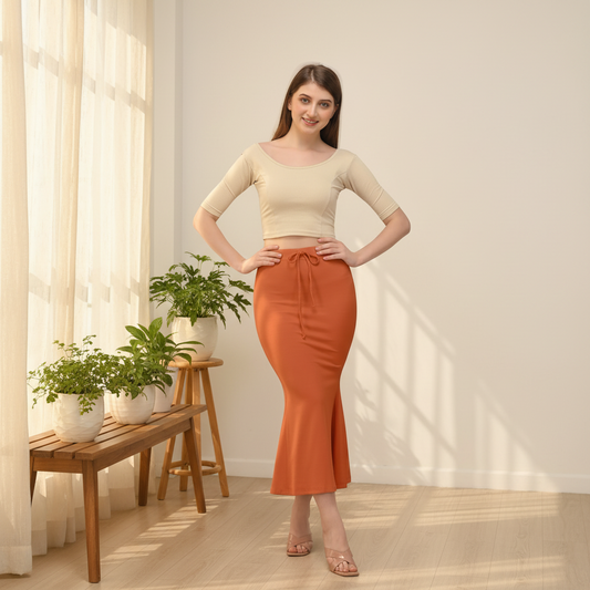 Dusty Orange Color Lycra Everyday Comfort Saree Shapewear For Women Alna Apparels