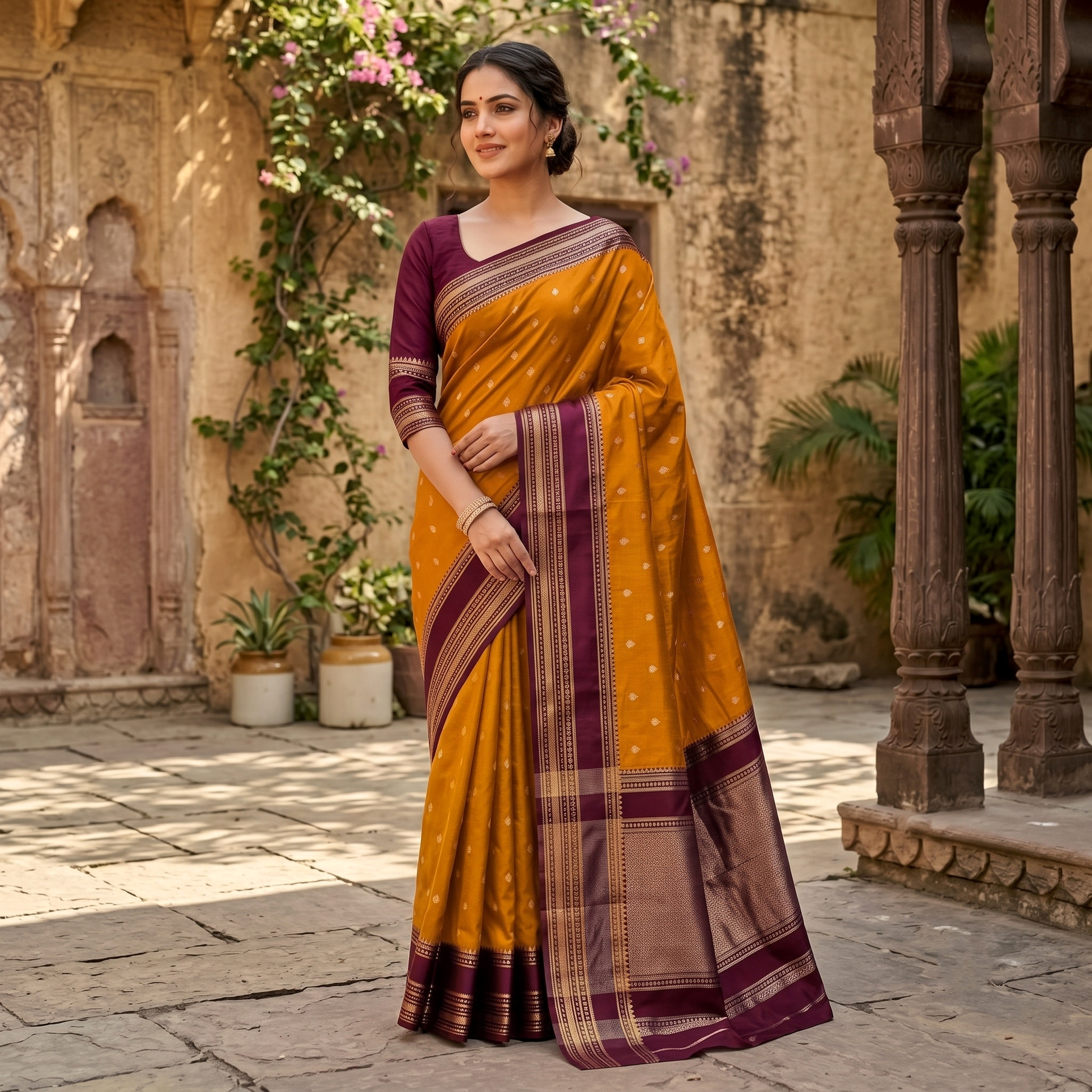 Dusty Orange Banarasi Warm Soft Silk Saree Alna Apparels
