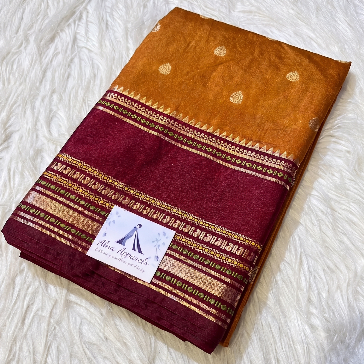 Mustard Orange Banarasi Warm Soft Silk Saree Alna Apparels