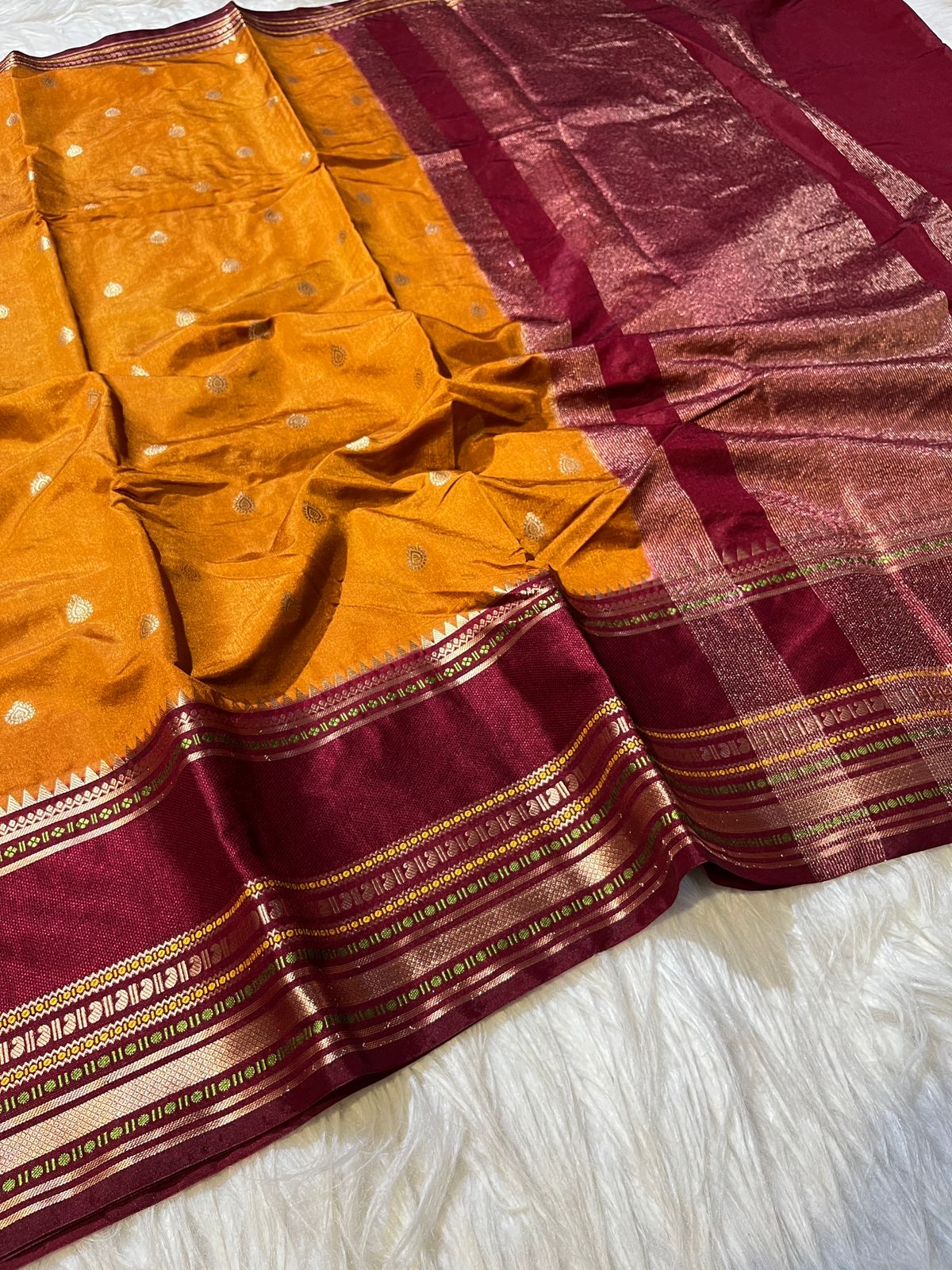 Mustard Orange Banarasi Warm Soft Silk Saree Alna Apparels