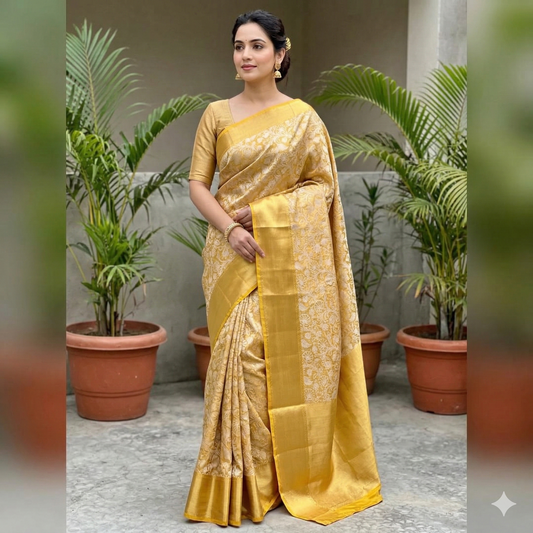 Gold Color Banarasi Tissue Silk Saree Alna Apparels