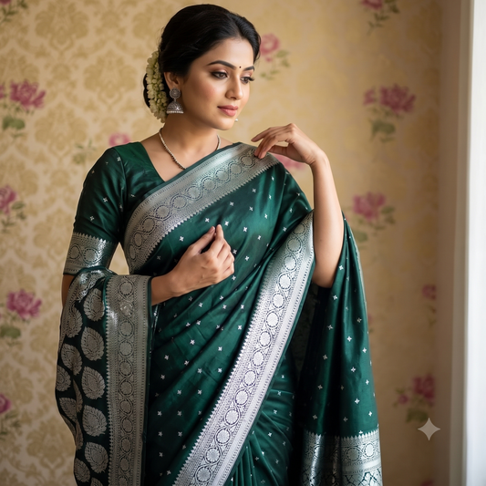 Green Color Banarasi Katan Georgette Saree Alna Apparels