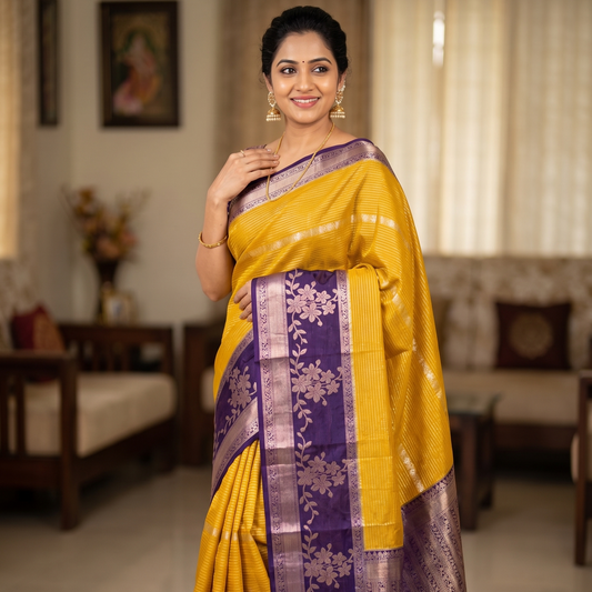 Yellow Color Banarasi Kathan Silk Saree Alna Apparels