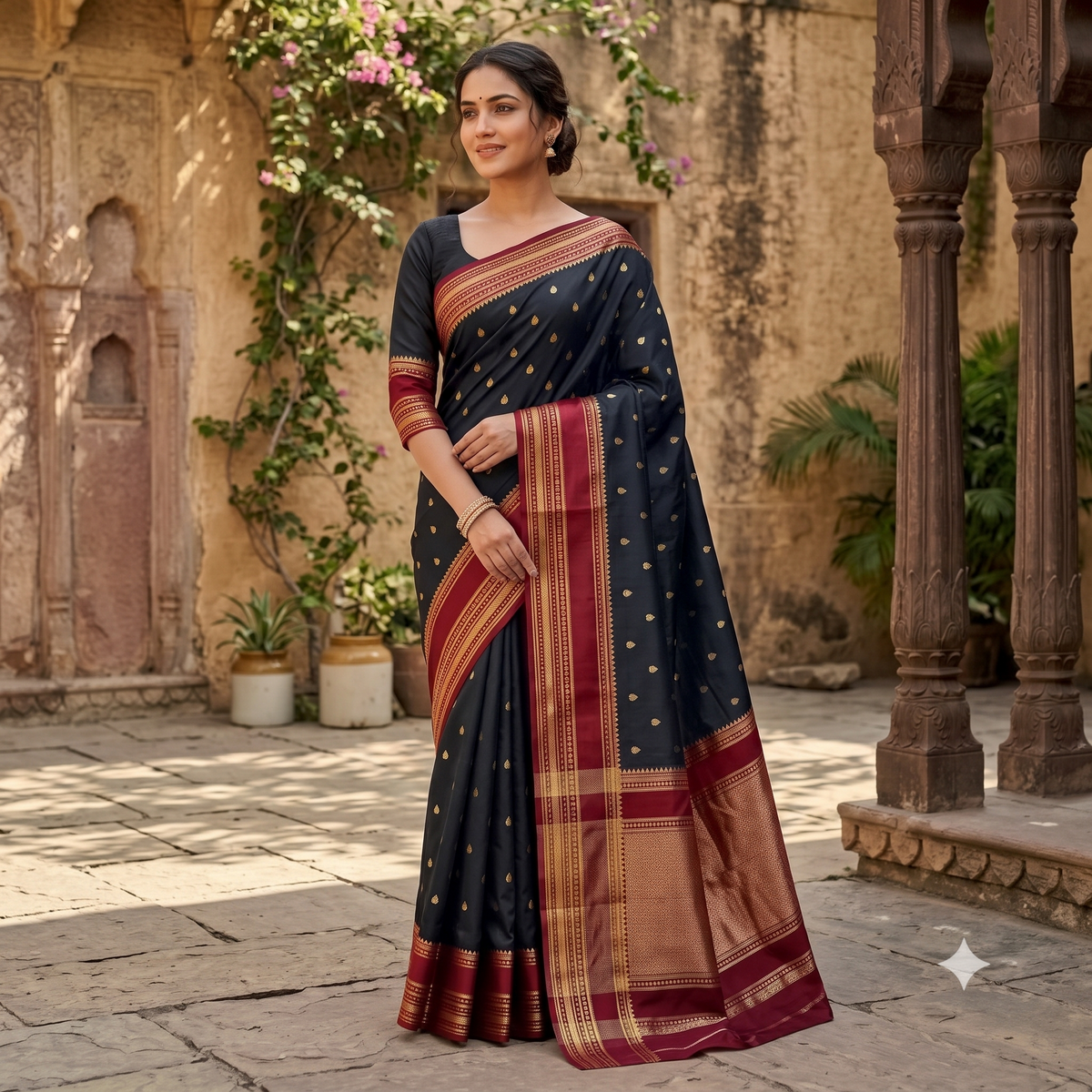 Black Banarasi Warm Soft Silk Saree Alna Apparels