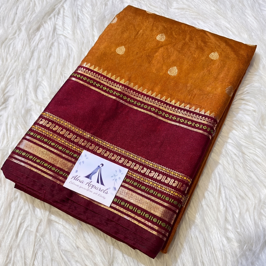 Mustard Orange Banarasi Warm Soft Silk Saree Alna Apparels