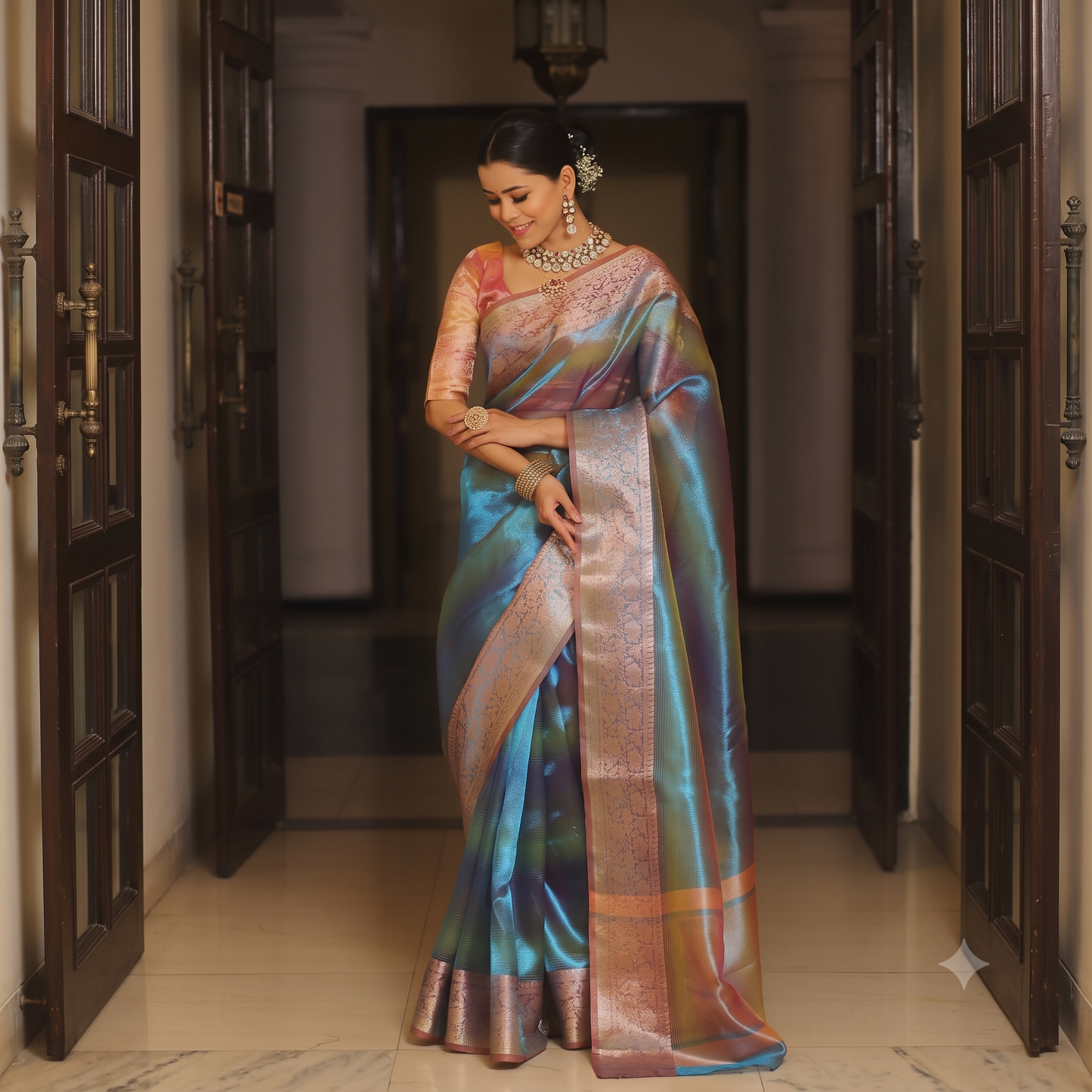 Blue Banarasi Tissue Silk Saree Alna Apparels