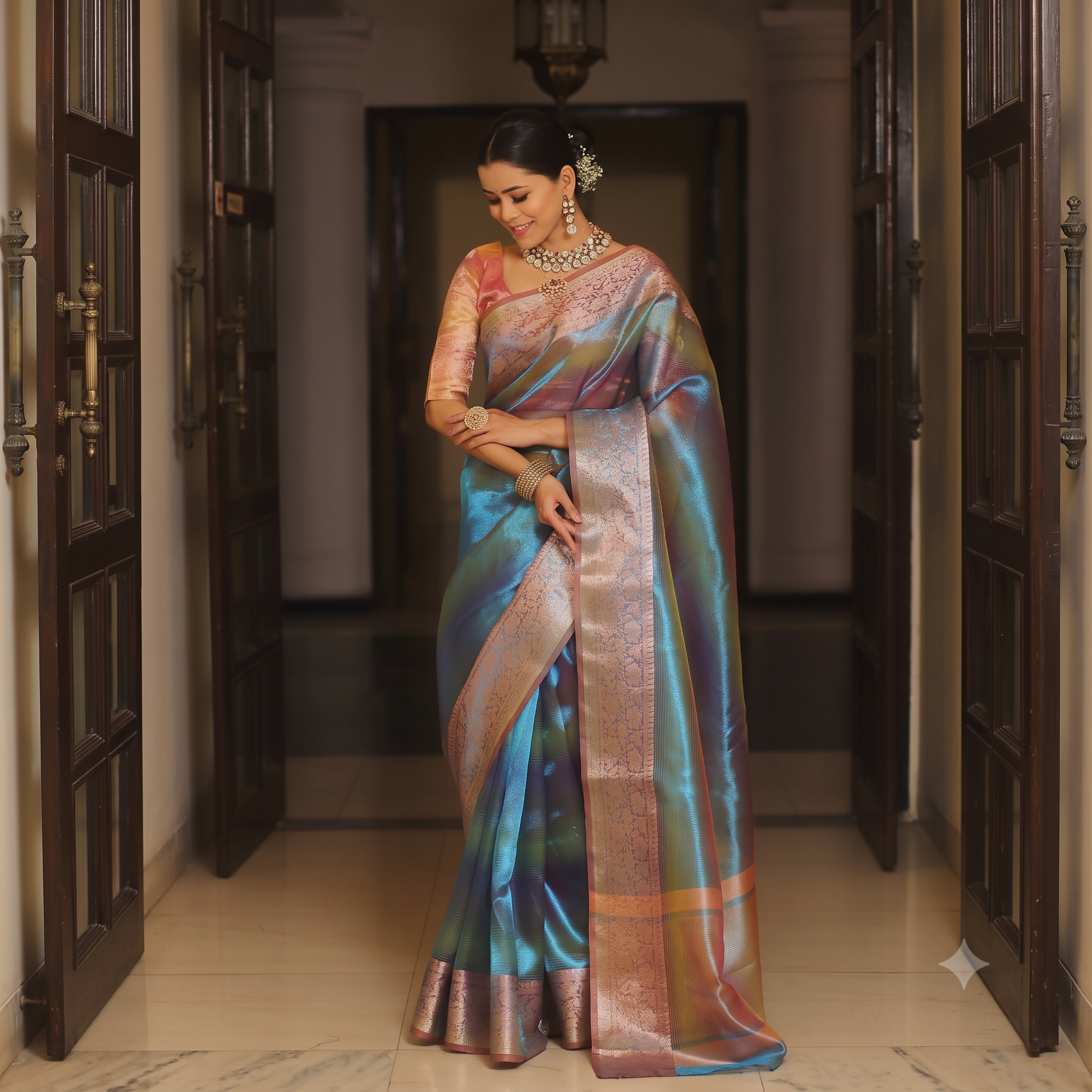Blue Banarasi Tissue Silk Saree Alna Apparels