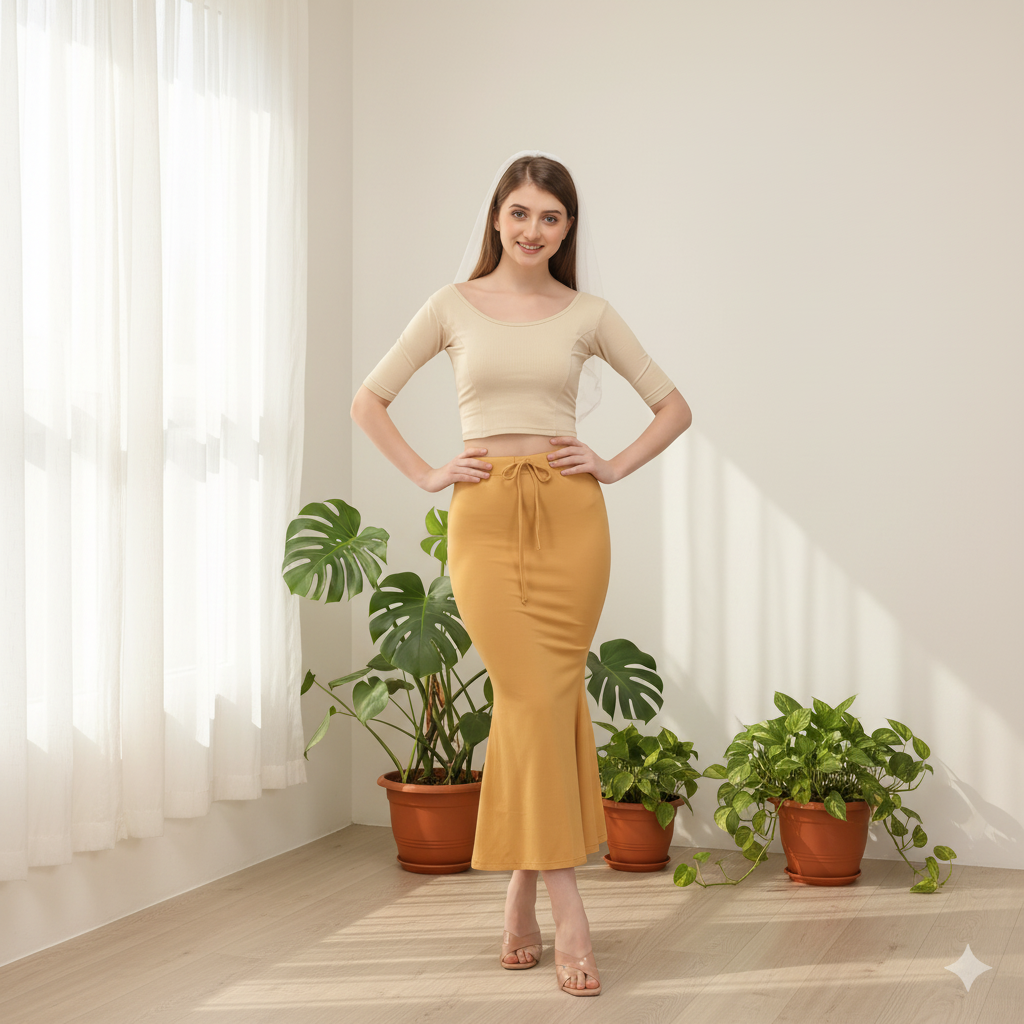 Gold Lycra Everyday Comfort Saree Shapewear For Women Alna Apparels